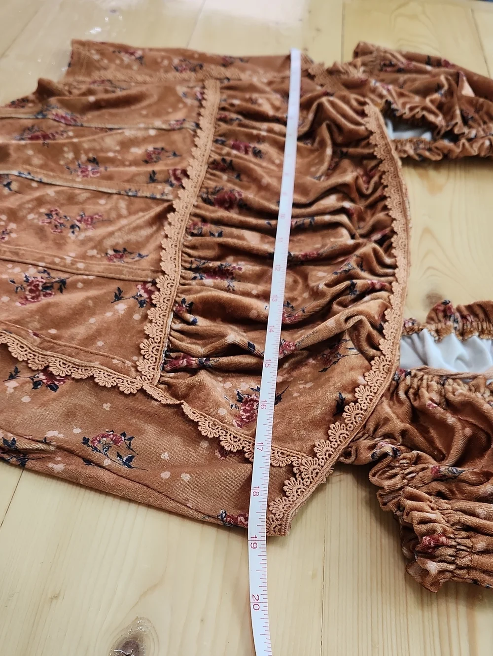 Free People Velvet Floral Milkmaid Corset Crop Top Honey Bronze L EUC